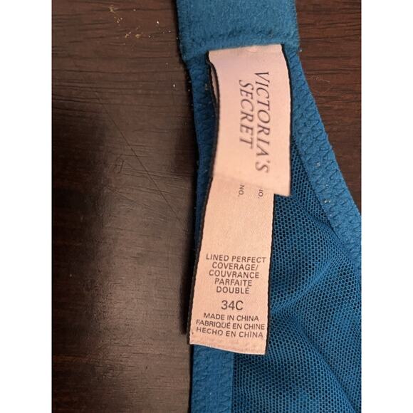 VICTORIA'S SECRET Lined Perfect Coverage Lt Blue Lacy Sexy Underwire Bra; Sz 34C - Picture 3 of 3